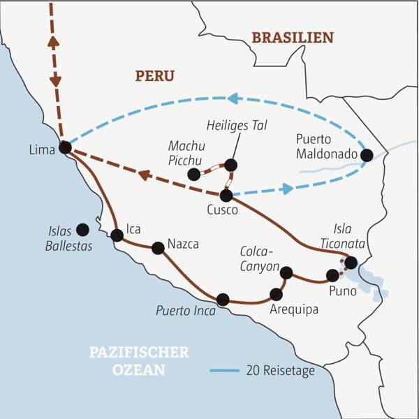 Die Rundreise mit YOUNG LINE durch Peru führt dich von Lima nach Ica, Arequipa, Puno am Tiitcacasee, Cusco, Machu PIcchu und auf Wunsch ins Amazonas-Tiefland