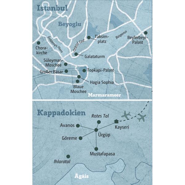 Auf dieser individuellen Reise erkunden Sie zuerst ausführlich Istanbul und lernen anschließend die Höhepunkte von Kappadokien kennen.