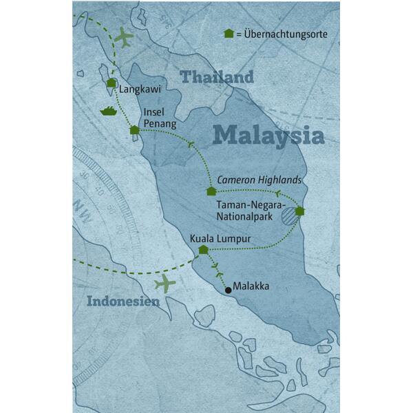 Ihre individuelle Reise durch Malaysia führt Sie von Kuala Lumpur über Taman Negara und die Cameron Highlands auf die Inseln Penang und Langkawi.