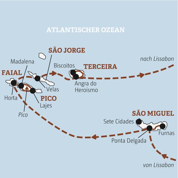Reiseverlauf der Azoren - Portugal Reise.