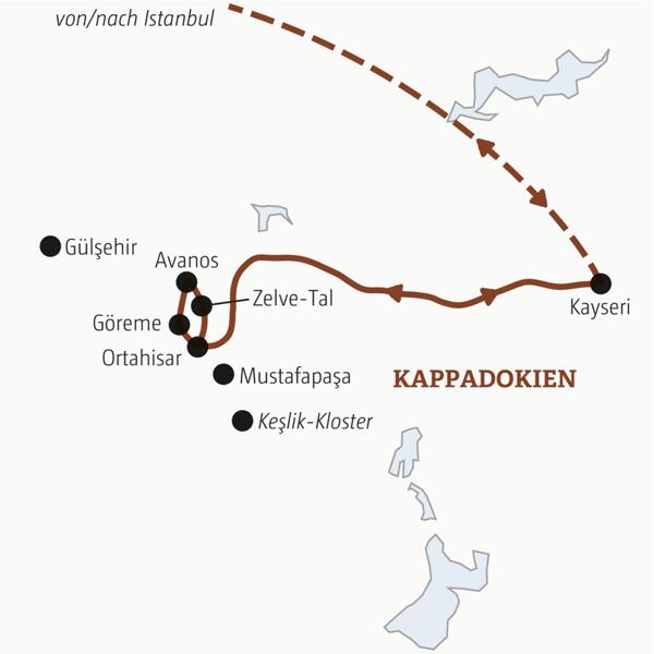 Reiseverlauf der Türkei - Kappadokien Marco Polo Entdeckerreise.