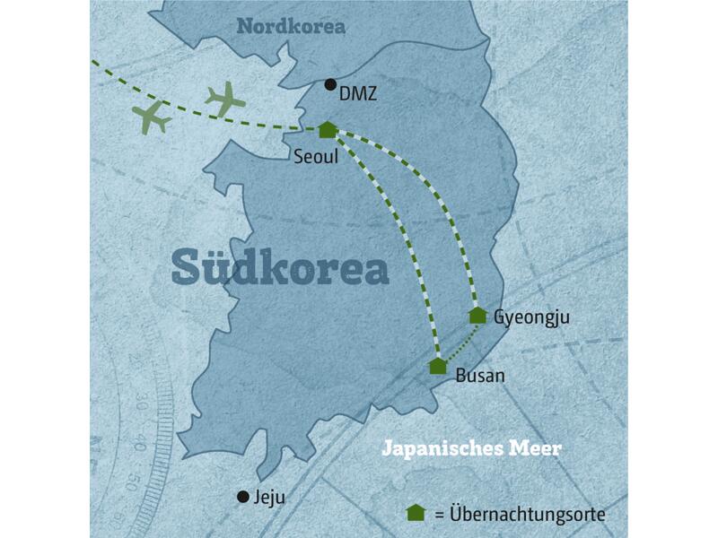 Reisekarte der Reise Marco Polo Individuell Südkorea