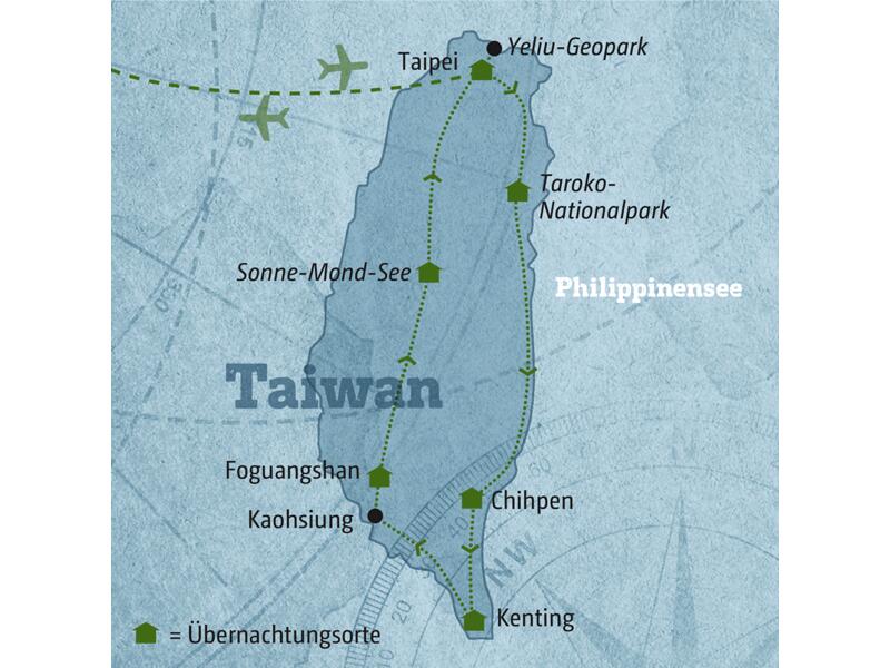 Reisekarte der Reise Marco Polo Individuell Taiwan.