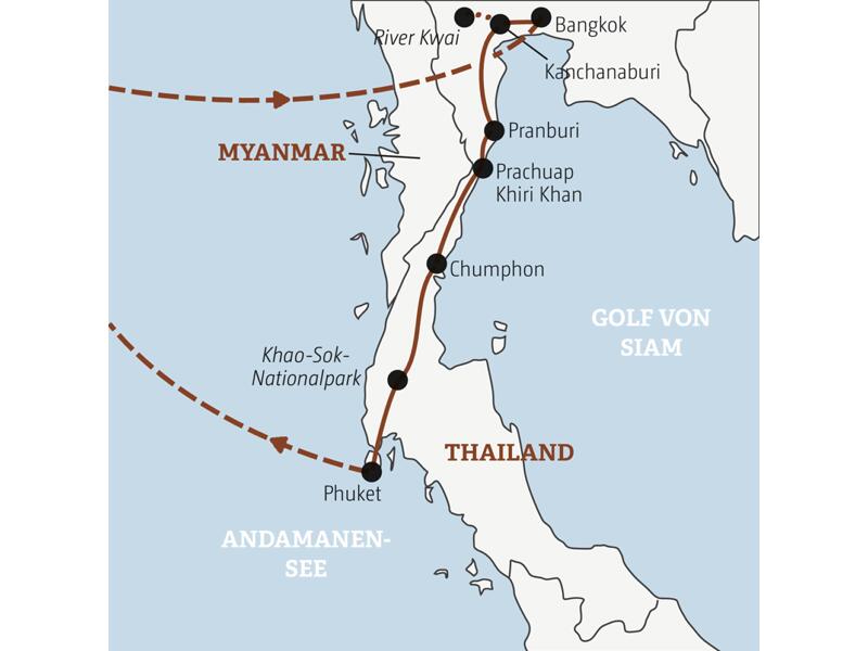 Auf dieser Rundreise mit YOUNG LINE erlebst du die Highlights von Thailand: Bangkok, River Kwai, Pranburi, den Kao-Sok-Nationapark.