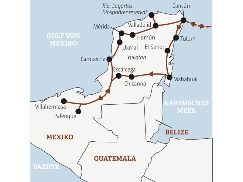 Die Rundreise mit YOUNG LINE durch Mexiko führt dich von Cancún nach Tulum, Chicanna, Palenque, Uxmal und ins Rio-Lagartos-Biosphärenreservat.