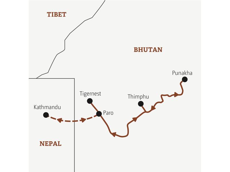 Reiseverlauf der Nepal und Bhutan Marco Polo Entdeckerreise.