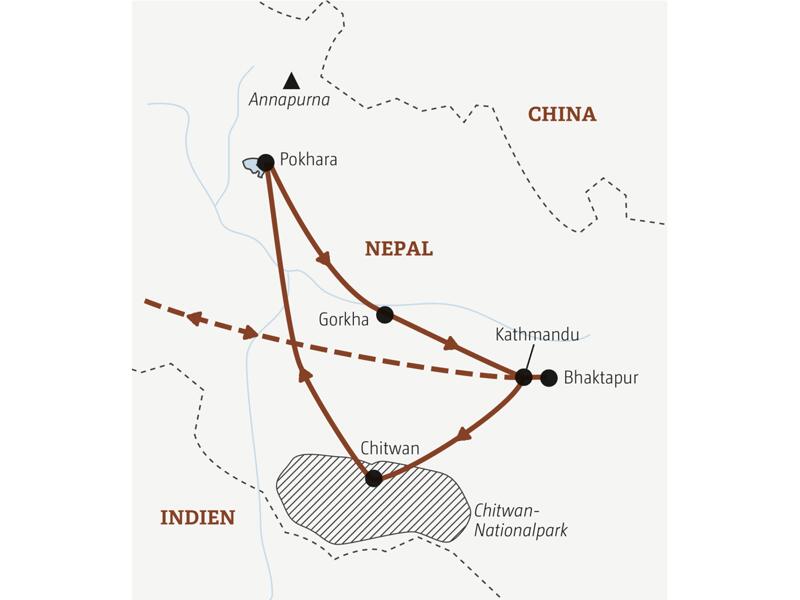 Reiseverlauf der Nepal Marco Polo Entdeckerreise.