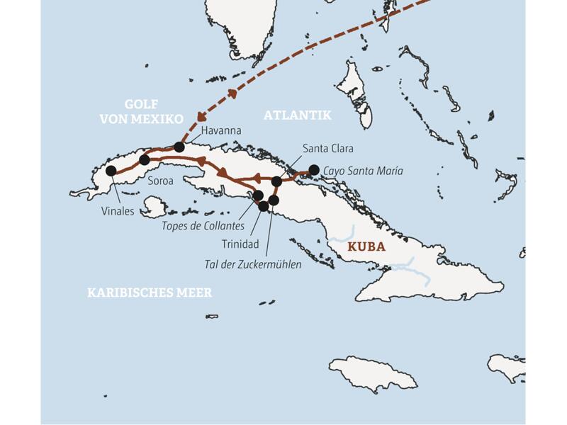 Ihre Rundreise durch Kuba mit Marco Polo in der Mini-Gruppe führt Sie von Havanna nach Vinales und dann weiter nach Trinidad, Santa Clara und Cayo Santa María.