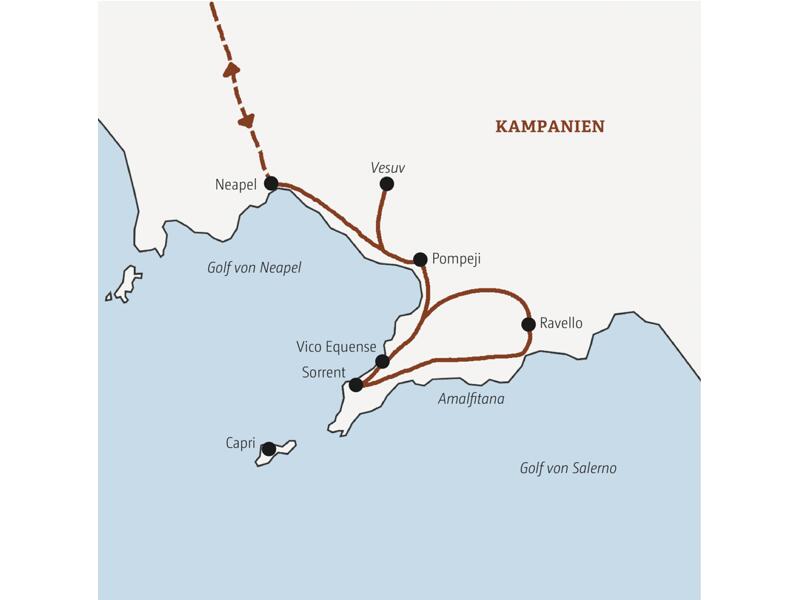 Am Golf von Sorrent entdecken Sie auf unserer Marco Polo Reise unter anderem Neapel, den Vesuv, Pompeji und Ravello.