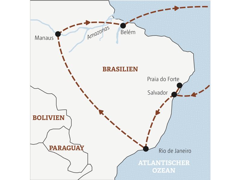 Die Rundreise mit YOUNG LINE durch Brasilien führt dich von Salvador über Praia do Forte und über Rio bis nach Manaus am Amazonas.