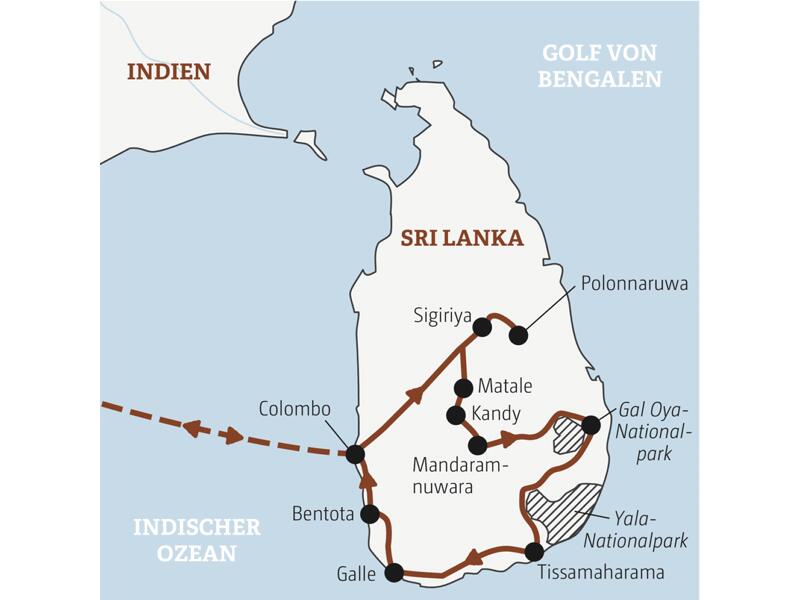 Reiseverlauf der Sri Lanka Marco Polo Entdeckerreise