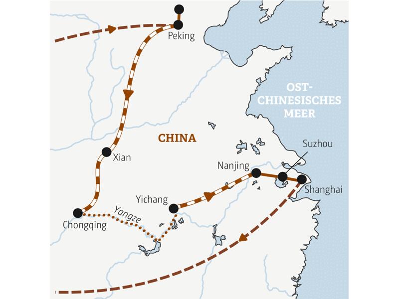 Reiseverlauf der China Marco Polo Entdeckerreise.