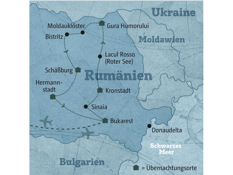 Erleben Sie auf dieser  individuellen Rundreise die Höhepunkte Rumäniens, darunter die Burg von Graf Dracula Bran und die Klosterburgen in Siebenbürgen. Auch die Karpaten und der Rote See stehen auf dem Programm.