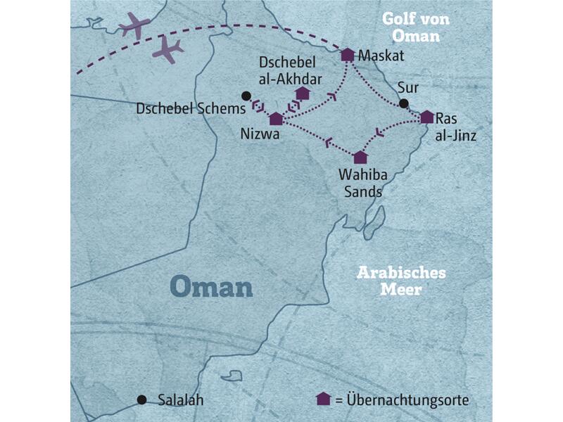 Auf dieser individuellen Rundreise erleben Sie den faszinierenden Oman: Wadis, Oasen und die Wüste, Sie übernachten im Wüstencamp und erkunden alte Burgen, atemberaubende Schluchten und genießen die orientalische Küche!