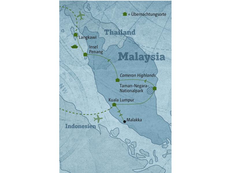 Ihre individuelle Reise durch Malaysia führt Sie von Kuala Lumpur über Taman Negara und die Cameron Highlands auf die Inseln Penang und Langkawi.