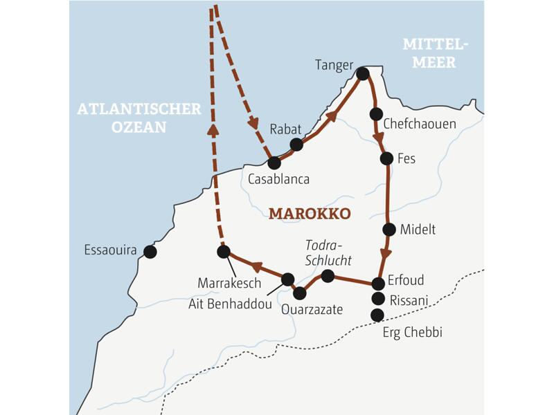 Reiseverlauf der Marokko Marco Polo Entdeckerreise.