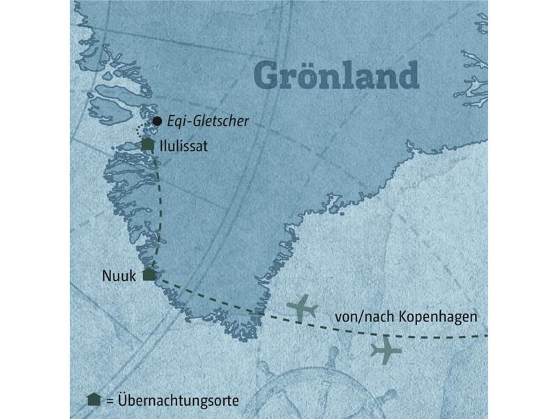 Auf Ihrer individuellen Reise nach Grönland besuchen Sie Nuuk und Ilulissat, und auch ein Ausflug zum Eqi-Gletscher steht auf dem Programm.