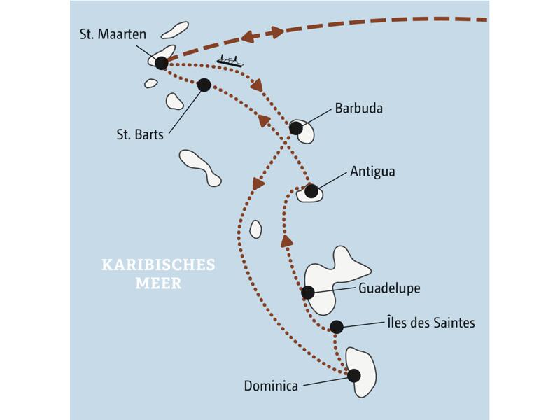 Reiseverlauf der St. Maarten Marco Polo Reise.