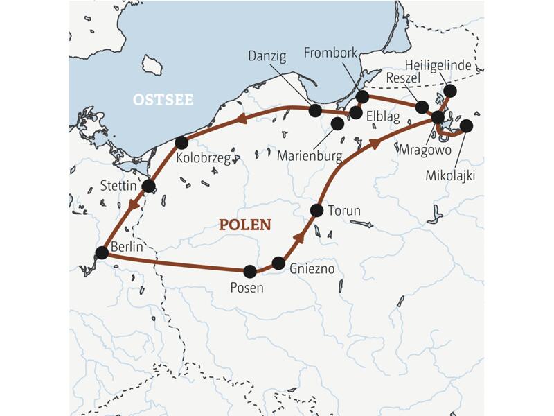 Reiseverlauf der Marco Polo Entdeckerreise Polen.