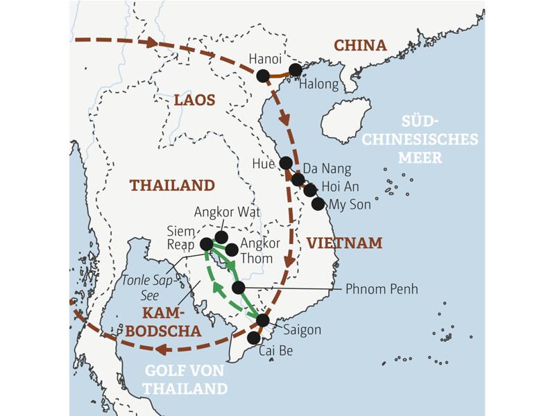 Reiseverlauf der Vietnam Entdeckerreise.