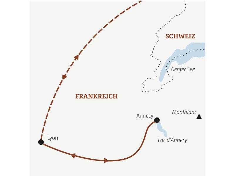 Die Route dieser YOUNG LINE Silvesterreise führt in die französische Metropole Lyon und in die Alpen nach Annecy