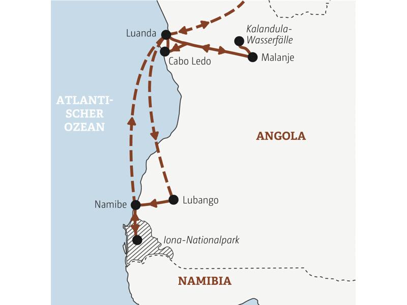 Reiseverlauf der Angola Entdeckerreise.