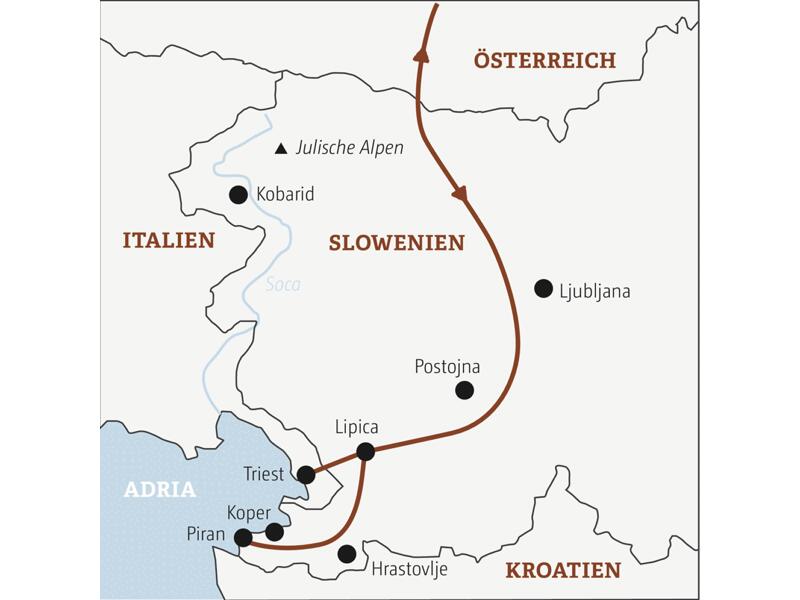 Reisekarte der Marco Polo Top Preis Reise nach Slowenien.