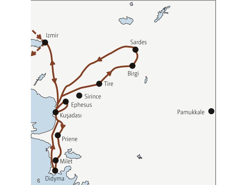 Reiseroute unserer Marco Polo Top Preis Reise an die Türkische Ägäis - 0330
