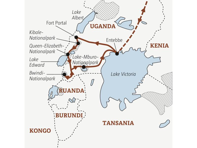 Reiseverlauf der Uganda Marco Polo Reise.