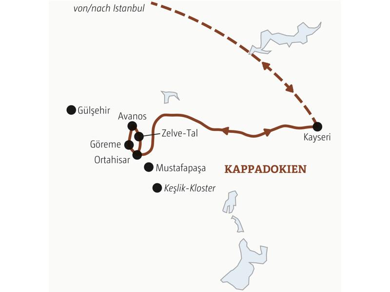 Reiseverlauf der Türkei - Kappadokien Marco Polo Entdeckerreise.