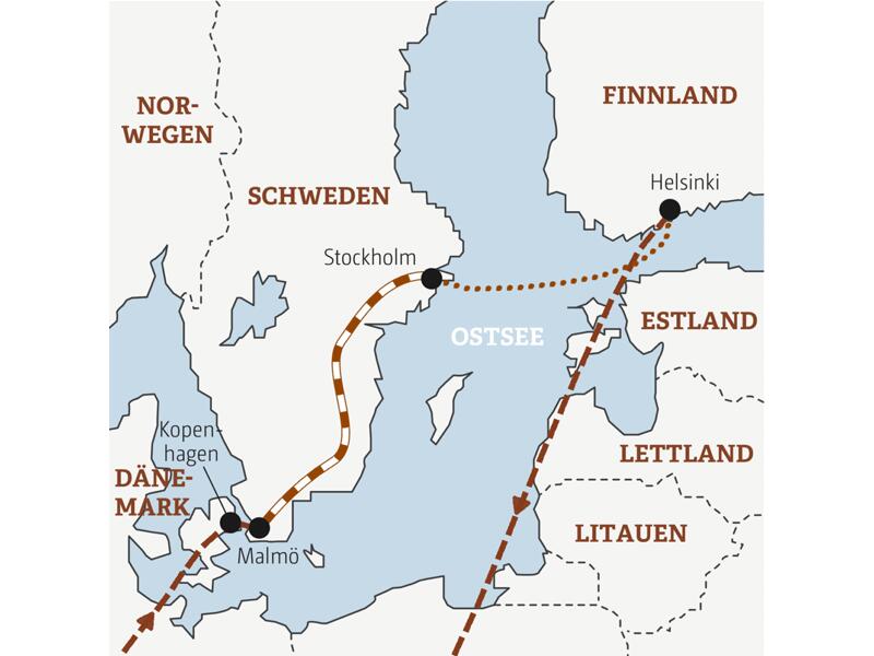 Reiseverlauf der Dänemark, Schweden, Finnland Marco Polo Entdeckerreise.