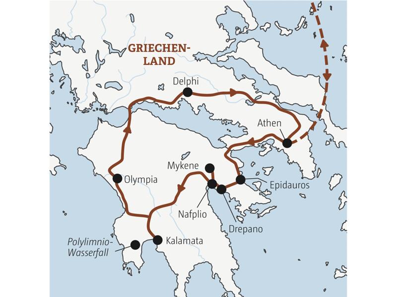 Reiseverlauf der Marco Poloe Reise Griechenland