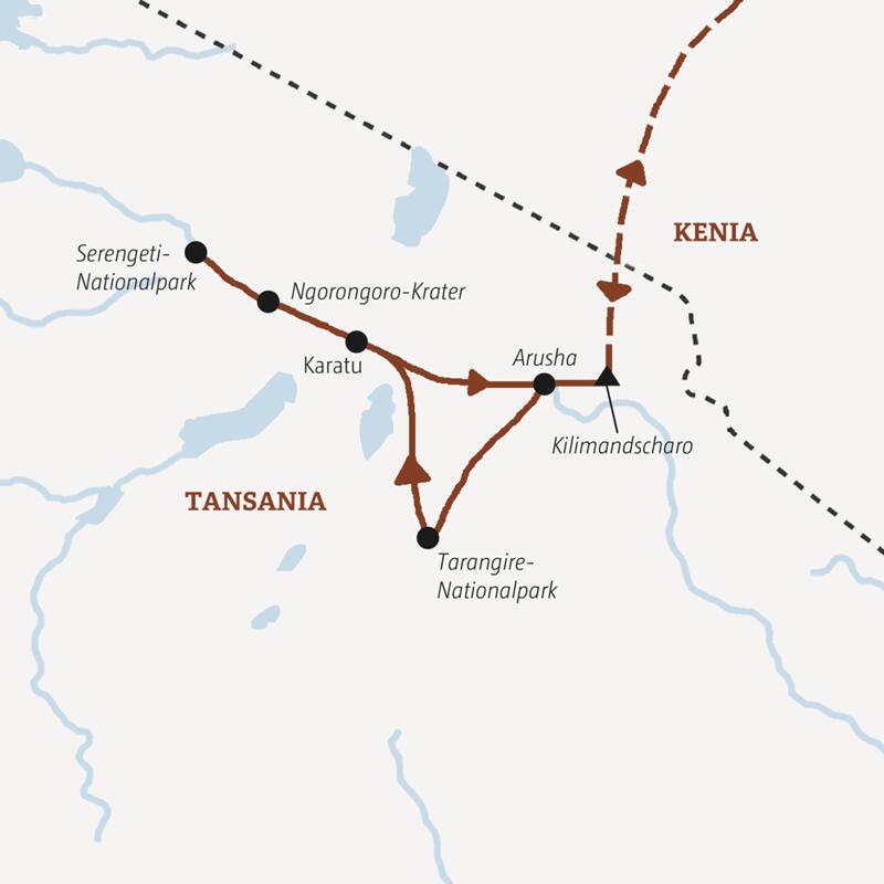 Ihre Rundreise mit Marco Polo in einer Mini-Gruppe durch Tansania führt Sie von Arusha zum Tarangire-Nationalpark und zum Ngorongoro-Krater.