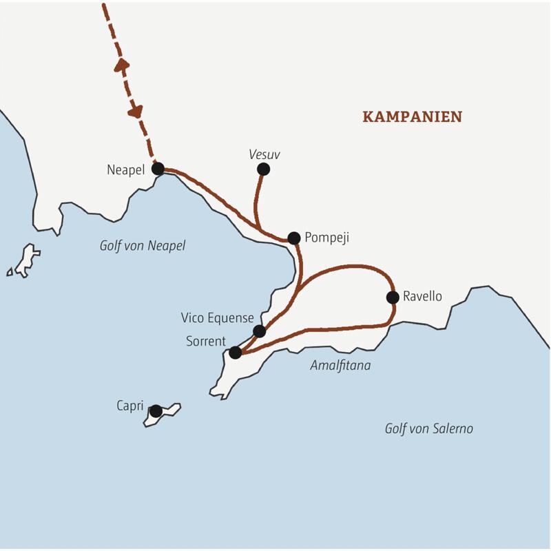 Am Golf von Sorrent entdecken Sie auf unserer Marco Polo Reise unter anderem Neapel, den Vesuv, Pompeji und Ravello.