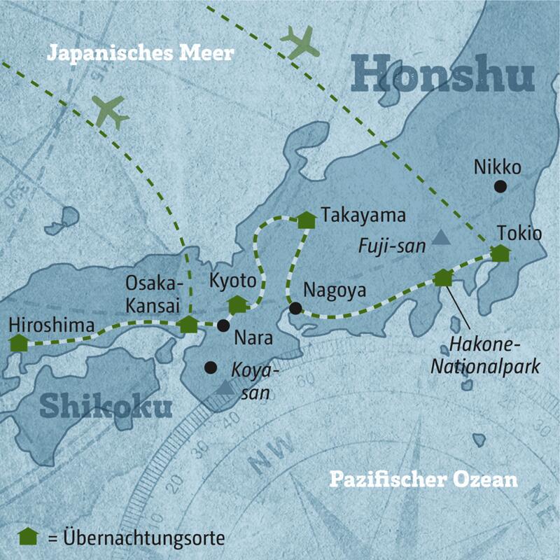 Ihre individuelle Reise nach Japan führt sie von Tokio über Takayama, Kyoto und Osaka bis Hiroshima.