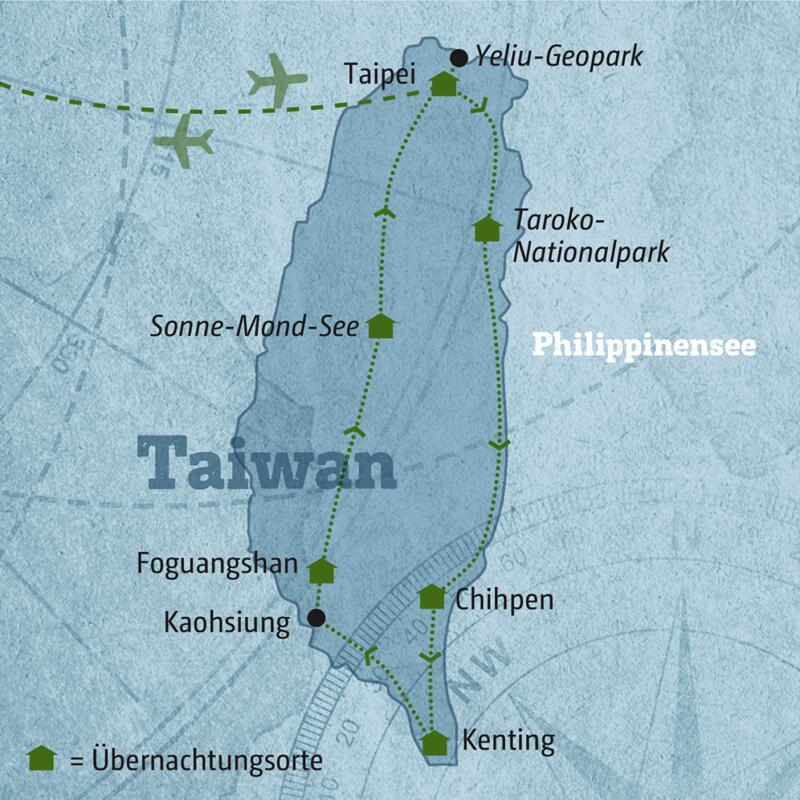 Ihre individuelle Rundreise nach Taiwan führt Sie von Taipei über den Taroko-Nationalpark, Kaohsiung und den Sonne-Mond-See.