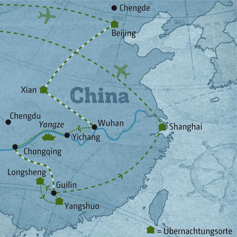 Ihre individuelle Marco Polo Reise China - Megastädte und Flusslandschaften - führt Sie von Beijing über Xian, Longsheng und Yangshuo nach Shanghai.