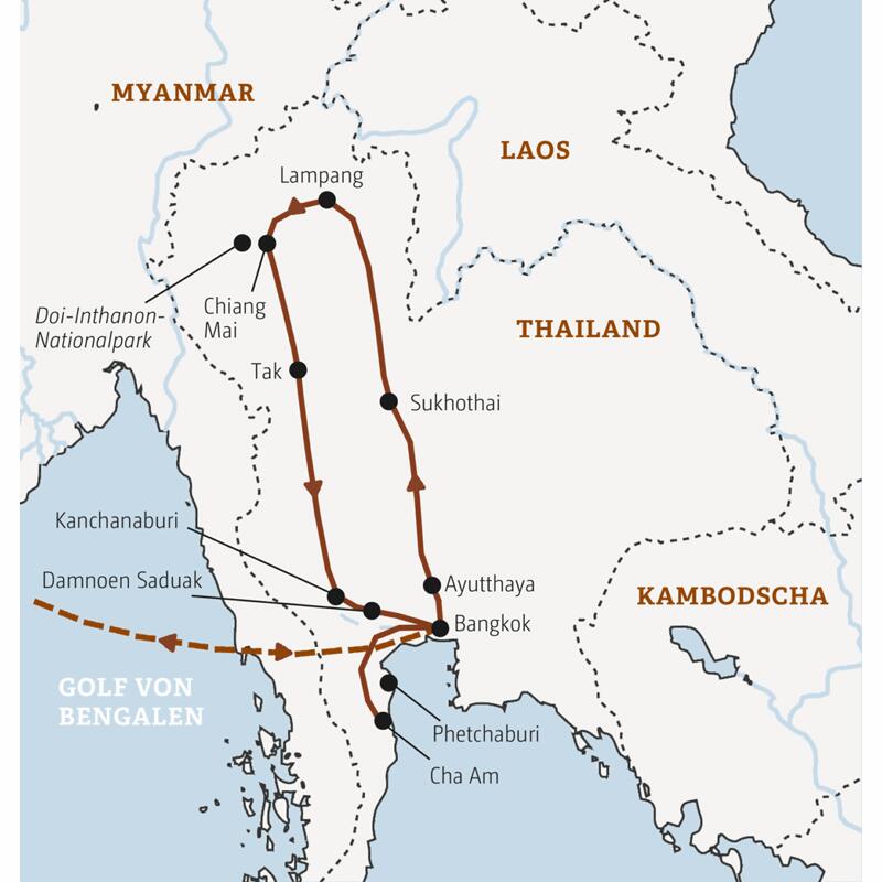 Reiseroute der Marco-Polo Top Preis Reise nach Thailand