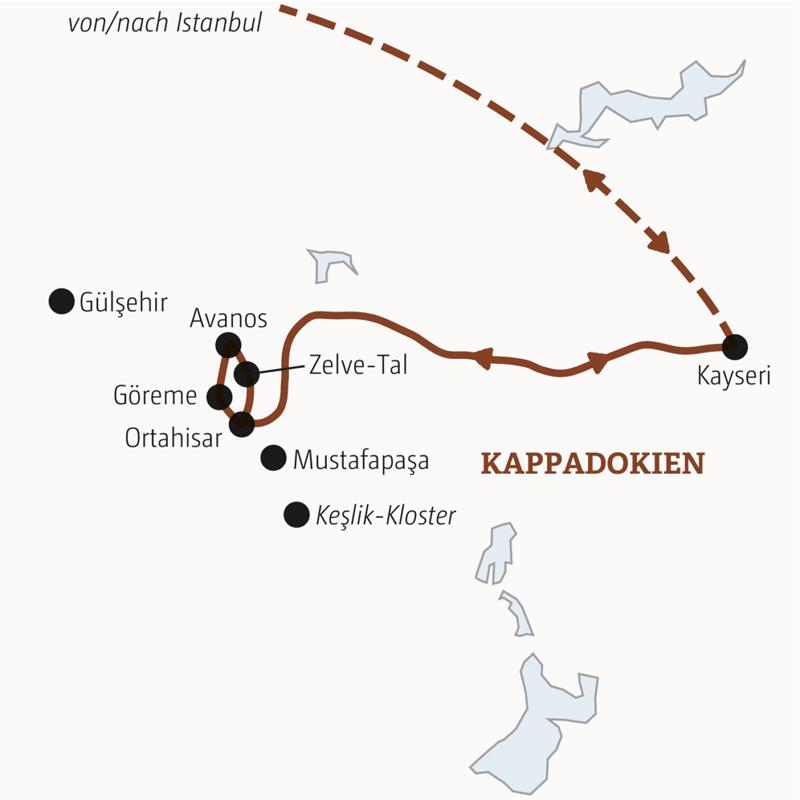 Reiseverlauf der Türkei - Kappadokien Marco Polo Entdeckerreise.