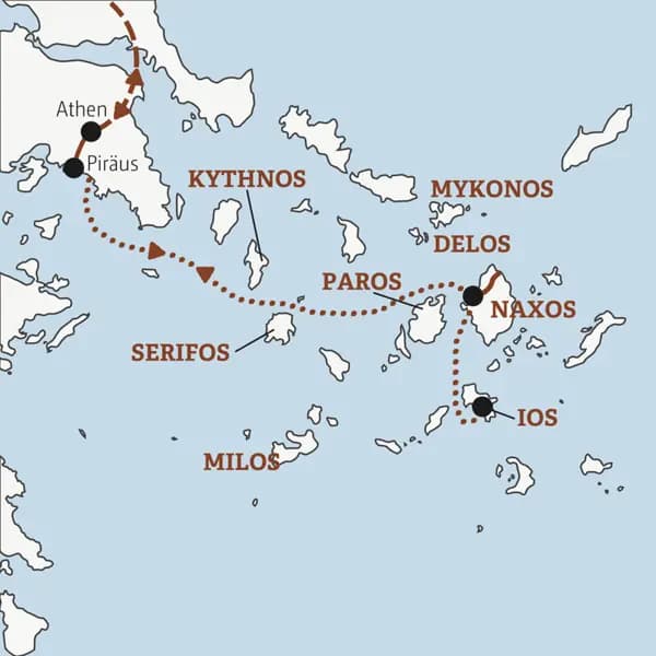Auf der Rundreise YOUNG LINE Griechenland - Ins tiefe Blau der Ägäis reist man von Athen nach Naxos und Ios.
